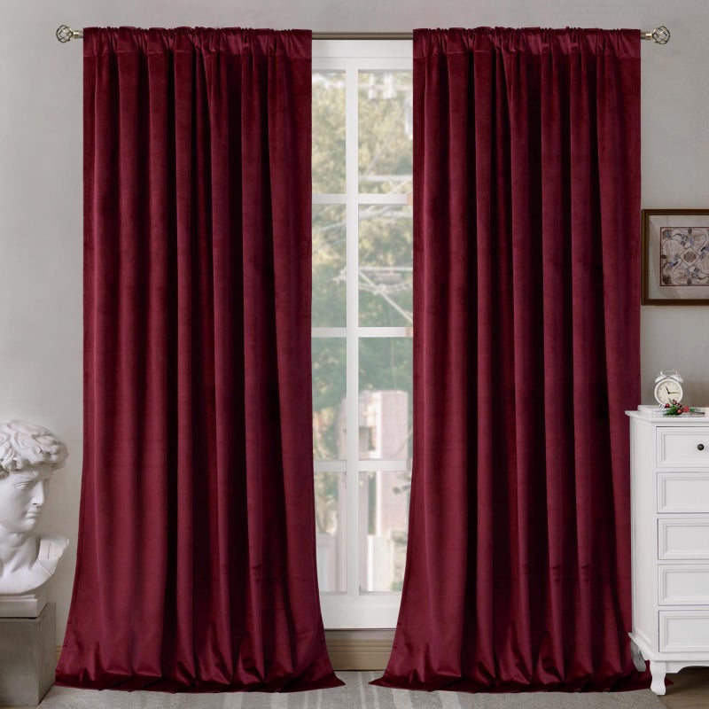 BGment الستائر الحمراء المخملية المخملية الستائر لغرفة المعيشة 84 بوصة طويلة الستائر معزولة الحرارية ضوضاء تقليل علامة التبويب الظهر وقضيب جيب لوحات فاخرة لغرفة النوم 2 لوحات 60 × 84 بوصة - Image 2