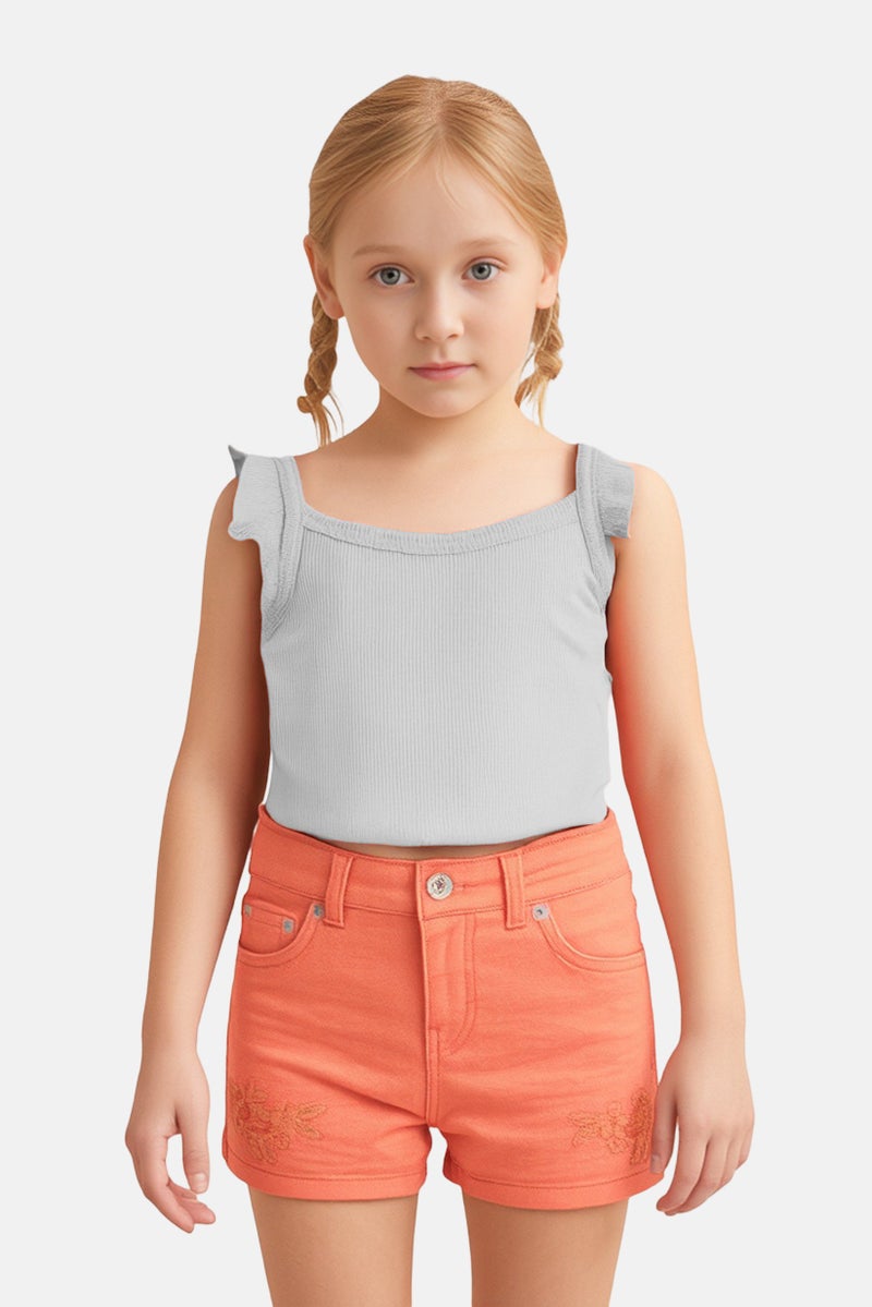 Levi's Kids Girl Embroidered Denim Shorts, Orange - Image 1