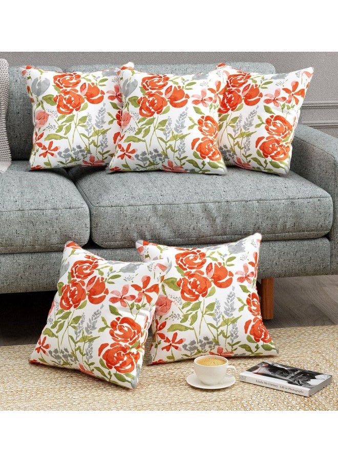 Trance Home Linen 100% Thick Cotton Printed 16x16 inch Cushion Covers for Sofa and Diwan | Throw Pillow/Small Cushion Pillow Covers (16x16 inch | 40cmx40cm, Huvu Red) Set of 5-180 TC