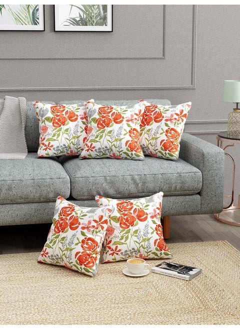 Trance Home Linen 100% Thick Cotton Printed 16x16 inch Cushion Covers for Sofa and Diwan | Throw Pillow/Small Cushion Pillow Covers (16x16 inch | 40cmx40cm, Huvu Red) Set of 5-180 TC