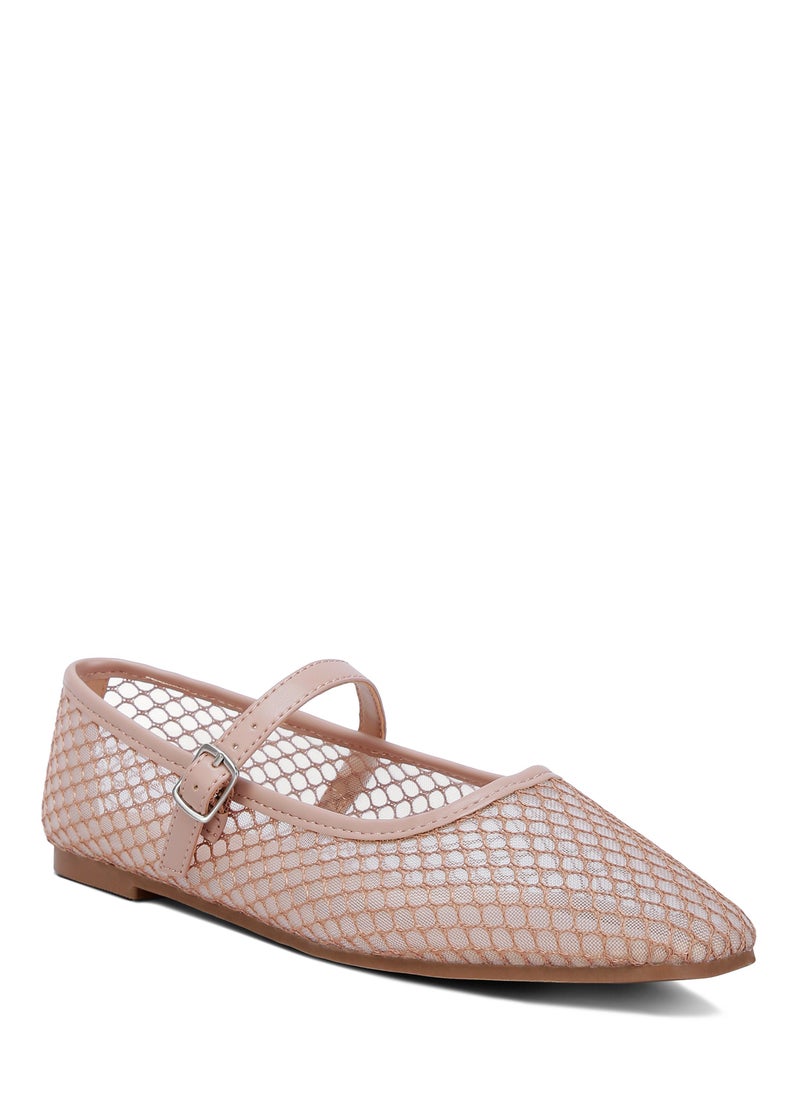 London Rag - Mesh Mary Jane Flats in Camel - Image 1