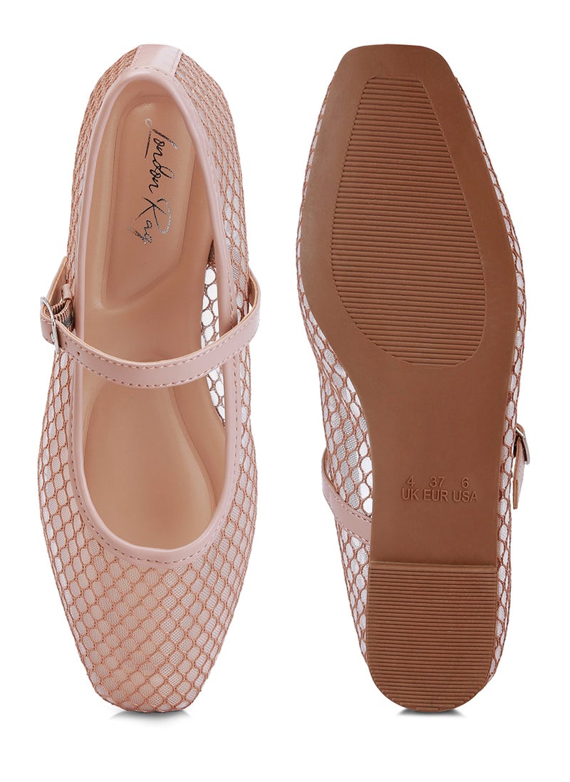 London Rag - Mesh Mary Jane Flats in Camel - Image 1