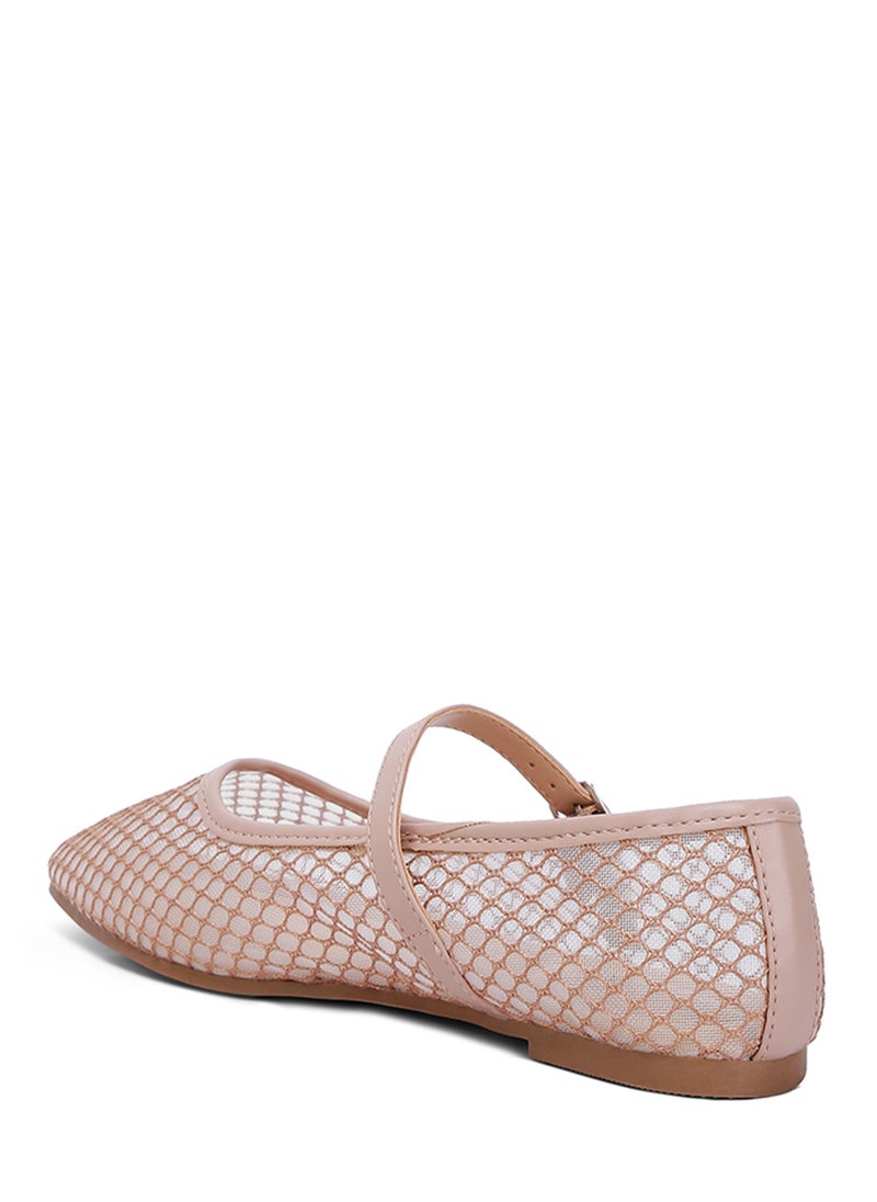 London Rag - Mesh Mary Jane Flats in Camel - Image 1