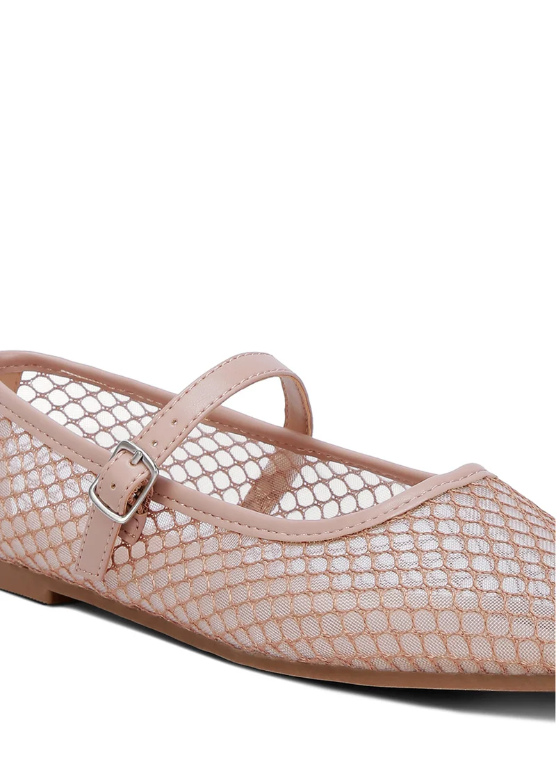 London Rag Mesh Mary Jane Flats in Camel