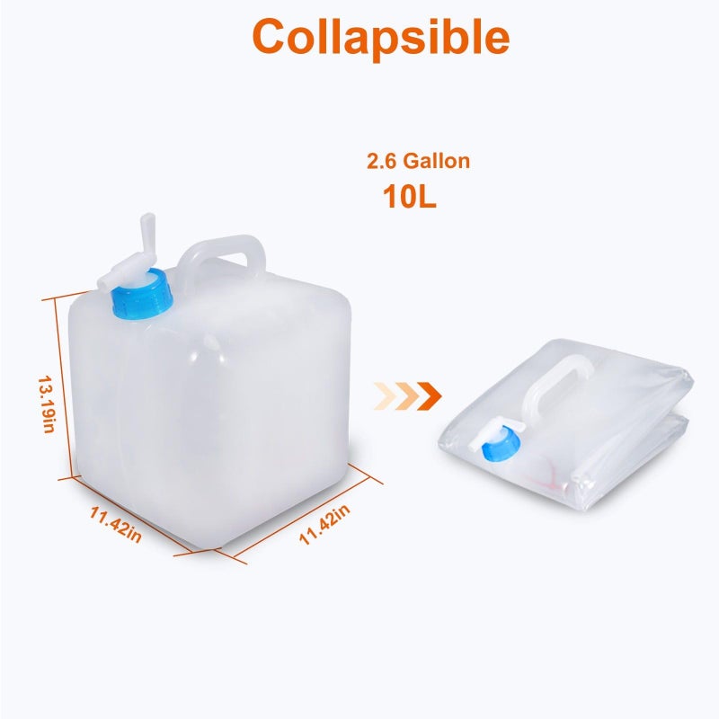 BEWBBAT 2 Pack Collapsible Water Container with Spigot 2.6 Gallon, Foldable Camping Water Storage Jug Portable Water Tank Canteen for Outdoor Hiking, Fishing, Emergency - Image 2