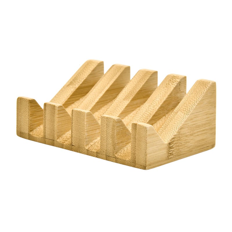 SUBEKYU Bamboo Soap Dish Self Draining Wooden Bar Soap Holder Soap Saver for Shower Slope Drainage Design with Waterproof Layer Wood Soap Dish for Bathroom and Kitchen1P