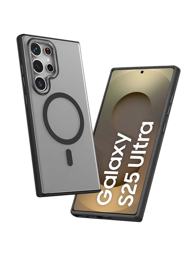 Wtech Samsung Galaxy S25 Ultra 5G 2025 Premium Matte Frosted Back, Silicone Sides With MagSafe Supported Case Cover - Black - Image 1