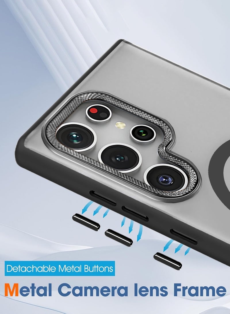 Wtech Samsung Galaxy S25 Ultra 5G 2025 Premium Matte Frosted Back, Silicone Sides With MagSafe Supported Case Cover - Black - Image 2