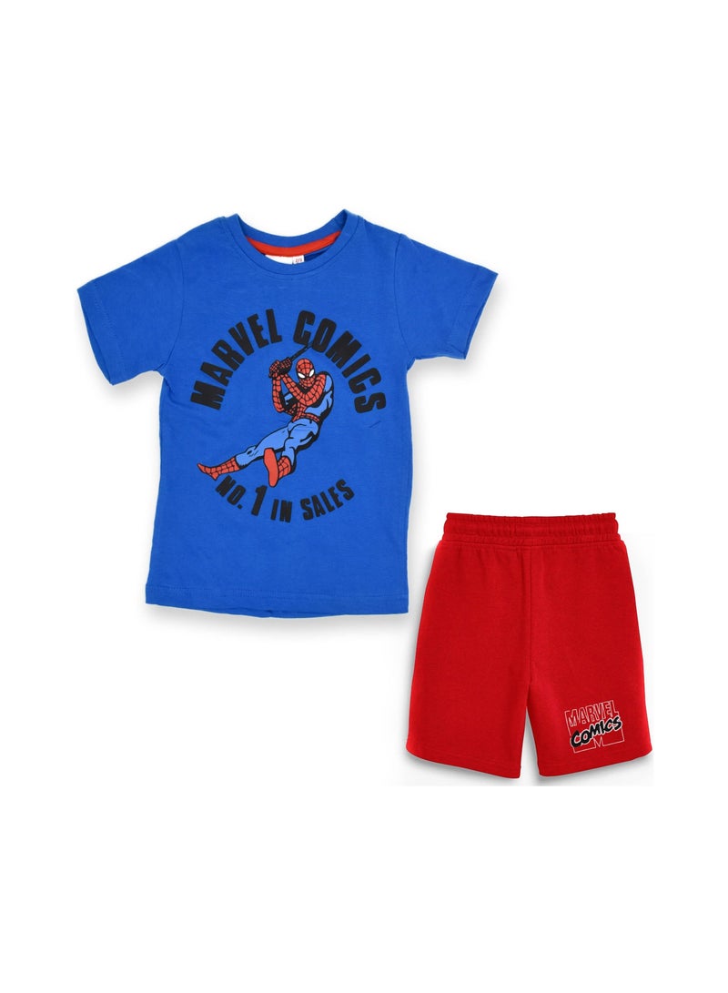 Pierre Donna Spiderman Tshirt and Short Set for Boys, Graphic MARVEL Character t shirt and shorts(Blue red, 8-9 years) - Image 1