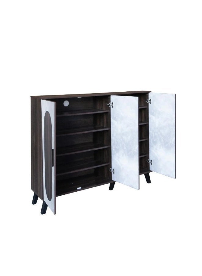 Baity Malaysian wood shoe cabinet, 5 floors, 3 doors - dark brown with gray - Image 4