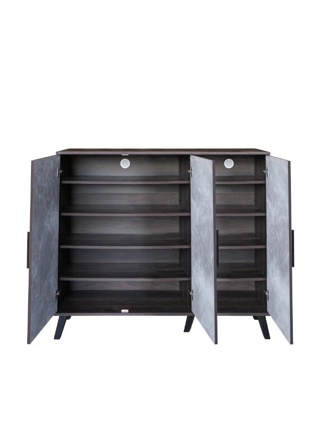 Baity Malaysian wood shoe cabinet, 5 floors, 3 doors - dark brown with gray - Image 5