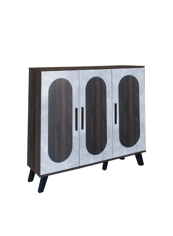 Baity Malaysian wood shoe cabinet, 5 floors, 3 doors - dark brown with gray - Image 2