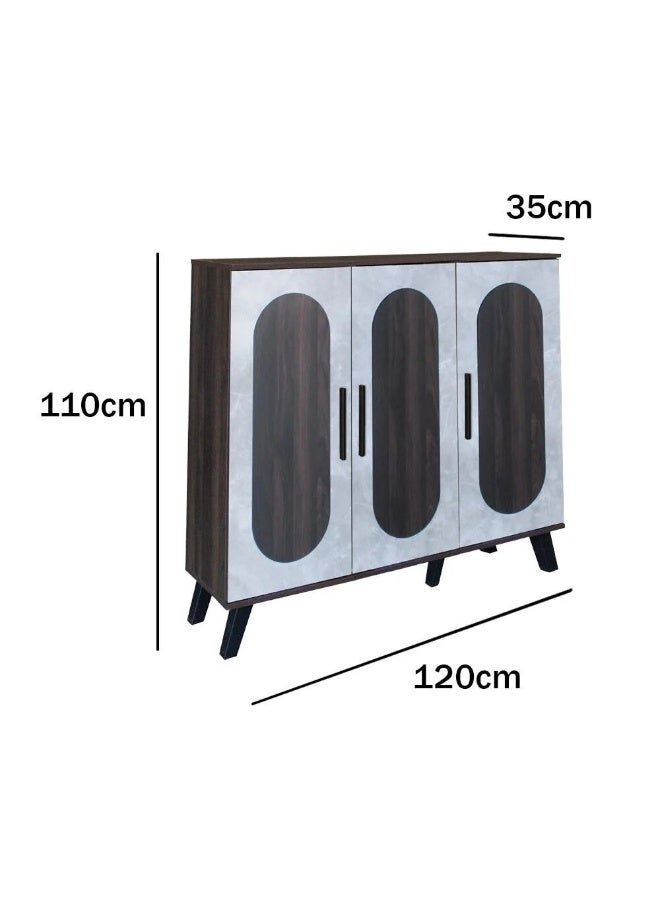 Baity Malaysian wood shoe cabinet, 5 floors, 3 doors - dark brown with gray - Image 3