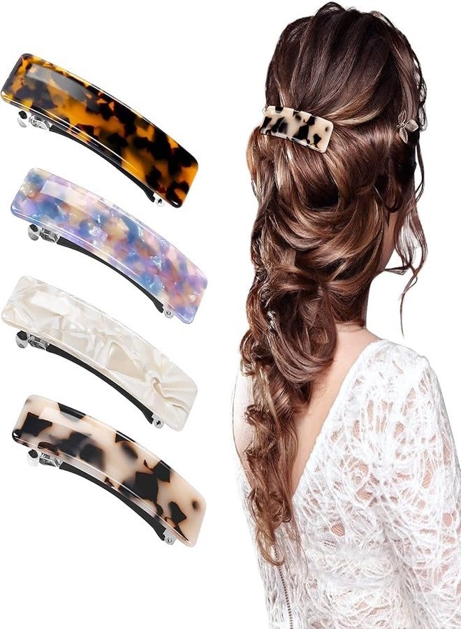 ECLATE ACCESSORIES 4 pc Hair Barrettes for Women, Tortoise Shell Acetate Hair Clips, Large French Retro Hair Clasps, Accessories for Thick Hair - Image 1