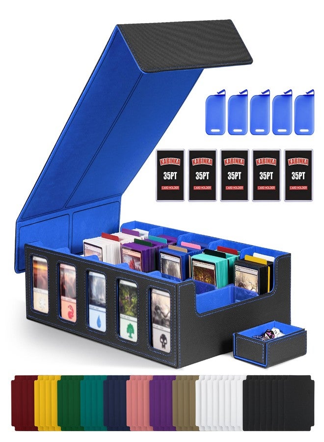 Kabinka Trading Card Storage Box with Commander Display , 5-Row Deck Case with Removable Lid; 3900+ Card Deck Box for MTG TCG Sports Card, 5 Toploaders, 5 Stoppers, 48 Dividers,1 Dice Tray (Black Blue) - Image 1