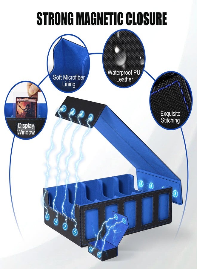 Kabinka Trading Card Storage Box with Commander Display , 5-Row Deck Case with Removable Lid; 3900+ Card Deck Box for MTG TCG Sports Card, 5 Toploaders, 5 Stoppers, 48 Dividers,1 Dice Tray (Black Blue) - Image 4
