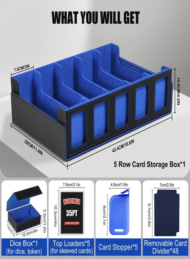 Kabinka Trading Card Storage Box with Commander Display , 5-Row Deck Case with Removable Lid; 3900+ Card Deck Box for MTG TCG Sports Card, 5 Toploaders, 5 Stoppers, 48 Dividers,1 Dice Tray (Black Blue) - Image 3