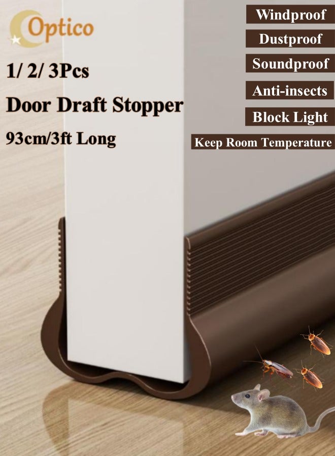 Optico 1/2/3Pcs Door Draft Stopper, 93CM Weather Stripping Door Seal PVC Seal Strip Door Seal Blocker Door Bottom Sealing Strips Door Sweep Under Door Seal Door Sealer for Noise Reduction & Insulation & Anti-insects & Block Light (Brown)  - Image 1