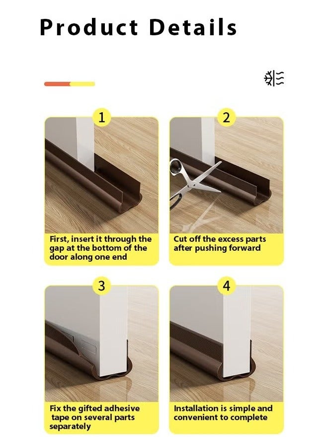 Optico 1/2/3Pcs Door Draft Stopper, 93CM Weather Stripping Door Seal PVC Seal Strip Door Seal Blocker Door Bottom Sealing Strips Door Sweep Under Door Seal Door Sealer for Noise Reduction & Insulation & Anti-insects & Block Light (Brown)  - Image 2