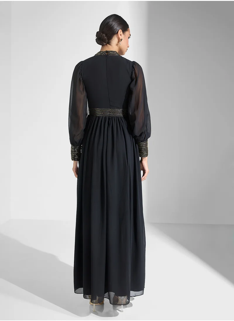 Amelia Rose Embellished High Neck Maxi Dress