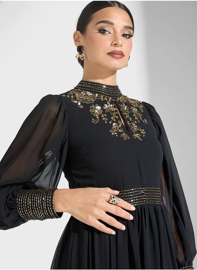 اميليا روز Embellished Black Maxi Dress