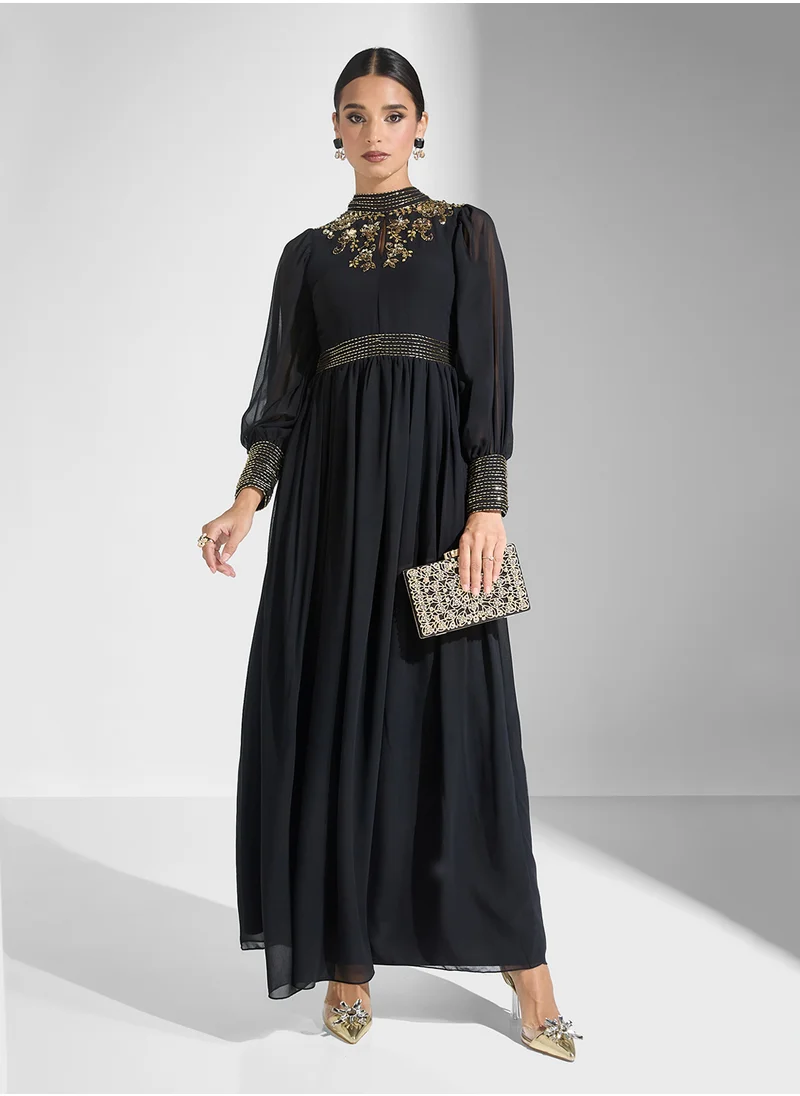 اميليا روز Embellished Black Maxi Dress