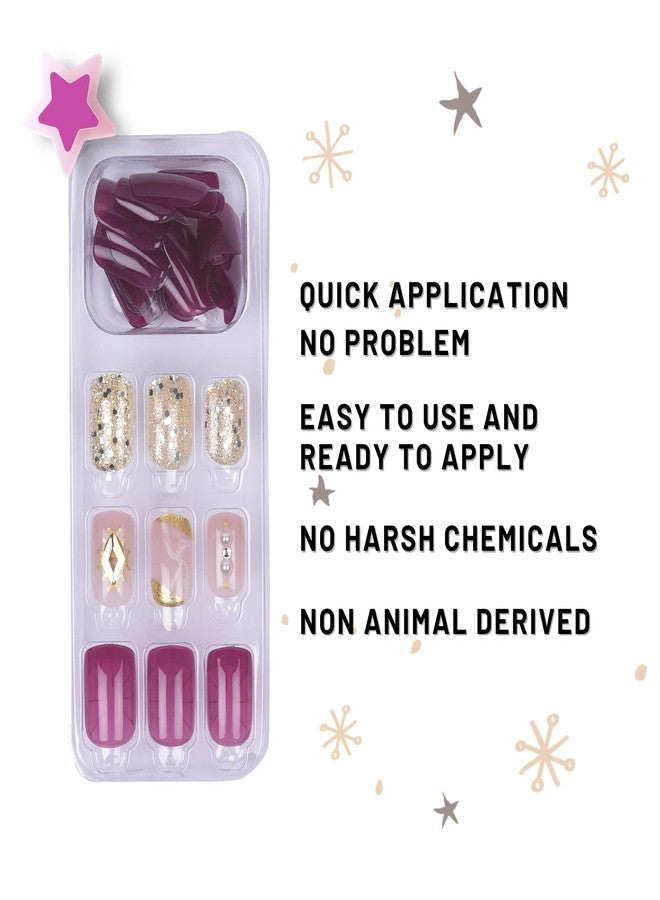 Lick - Press On Nails 30 Pcs French Manicure Fake/Artificial/False Reusable Nails With Application Kit Multicolor (Pack of 30) - Image 2