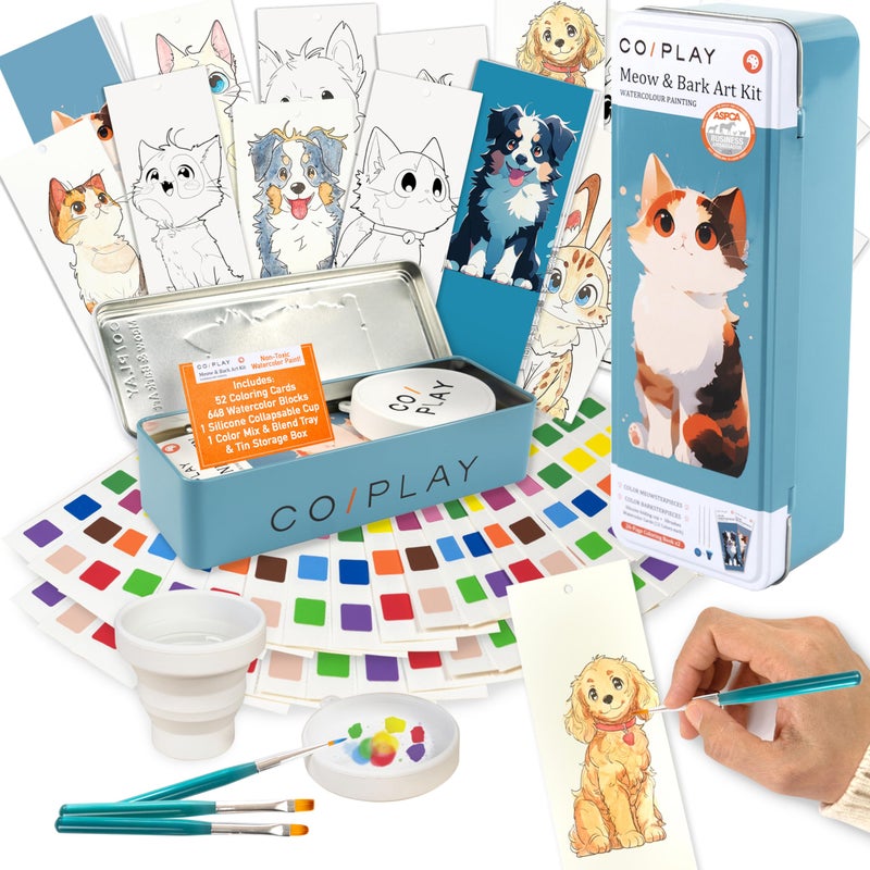 COIPLAY 648 Color Blocks Watercolor Paint Set 52Bookmarks 3 Brushes Silicone Cup MeowBark Coloring Books for All Ages All in One Art Supplies Birthday Gift Christmas Gift Gift for Adults Craft kit - Image 2