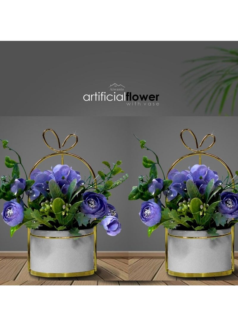 AIWANTO 2 Pcs Artificial Flowers With Flower Vases  - Image 1