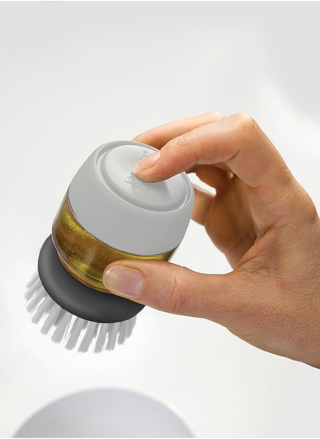 Bukela - Dish Brush with Soap Dispenser, Dishwashing Kitchen Scrub Brushes Dish Scrubber with Holder Drip Tray, for Cleaning Pan, Pot, Sink(Grey) - Image 1