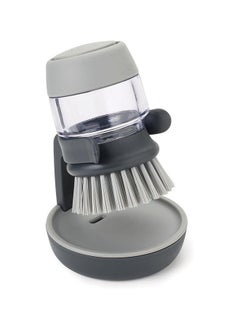 Dish Brush with Soap Dispenser, Dishwashing Kitchen Scrub Brushes Dish Scrubber with Holder Drip Tray, for Cleaning Pan, Pot, Sink(Grey)