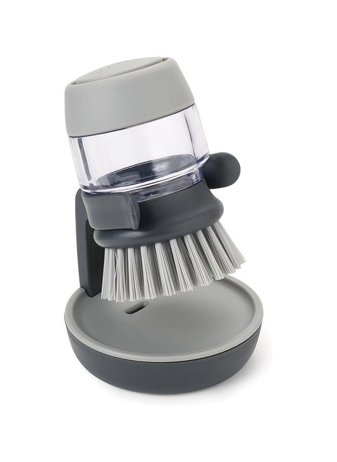 Bukela - Dish Brush with Soap Dispenser, Dishwashing Kitchen Scrub Brushes Dish Scrubber with Holder Drip Tray, for Cleaning Pan, Pot, Sink(Grey) - Image 1