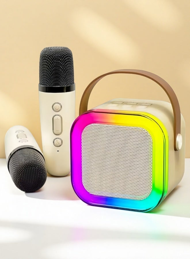 Wish Portable Bluetooth Karaoke Speaker with 2 Wireless Microphones, RGB Colorful Light-up Music Player Toys for Kids Boys Girs Gifts, Home Party Outdoor Singing White - Image 1