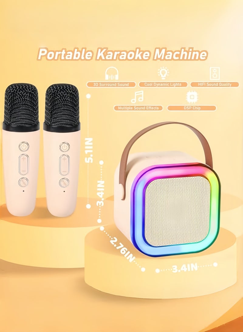 Wish Portable Bluetooth Karaoke Speaker with 2 Wireless Microphones, RGB Colorful Light-up Music Player Toys for Kids Boys Girs Gifts, Home Party Outdoor Singing White - Image 2