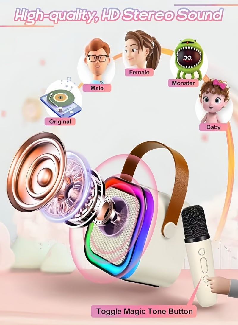 Wish Portable Bluetooth Karaoke Speaker with 2 Wireless Microphones, RGB Colorful Light-up Music Player Toys for Kids Boys Girs Gifts, Home Party Outdoor Singing White - Image 4