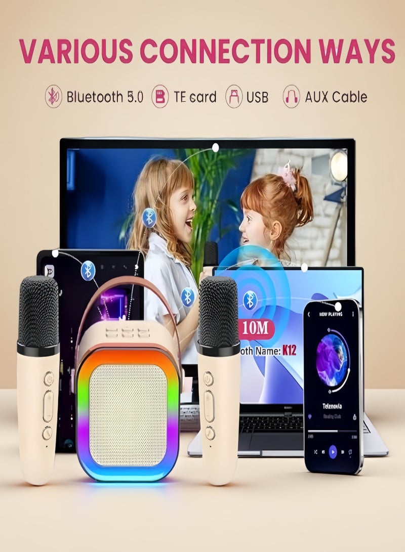 Wish Portable Bluetooth Karaoke Speaker with 2 Wireless Microphones, RGB Colorful Light-up Music Player Toys for Kids Boys Girs Gifts, Home Party Outdoor Singing White - Image 5