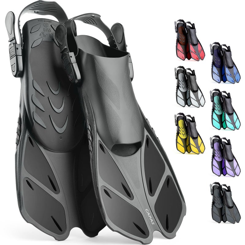 CAPAS Snorkel Fins, Swim Fins Travel Size Short Adjustable for Snorkeling Diving Adult Men Women Kids Open Heel Swimming Flippers - Image 1