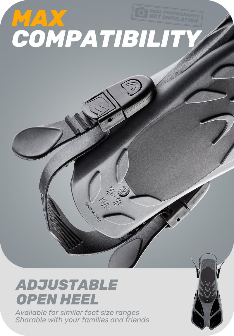 CAPAS Snorkel Fins, Swim Fins Travel Size Short Adjustable for Snorkeling Diving Adult Men Women Kids Open Heel Swimming Flippers - Image 4