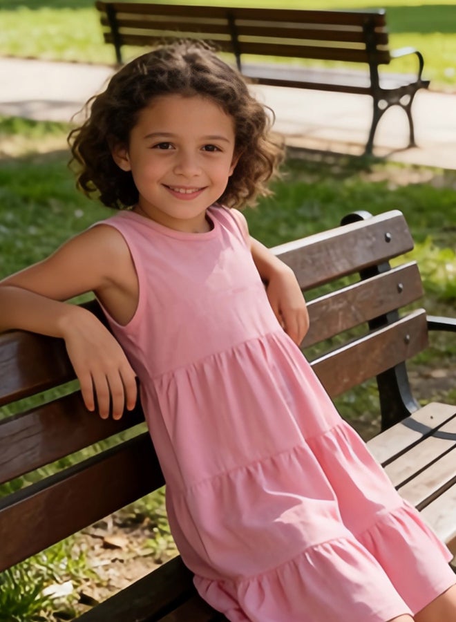 Take Two Girls Pink Sleeveless Tiered Dress - Image 1