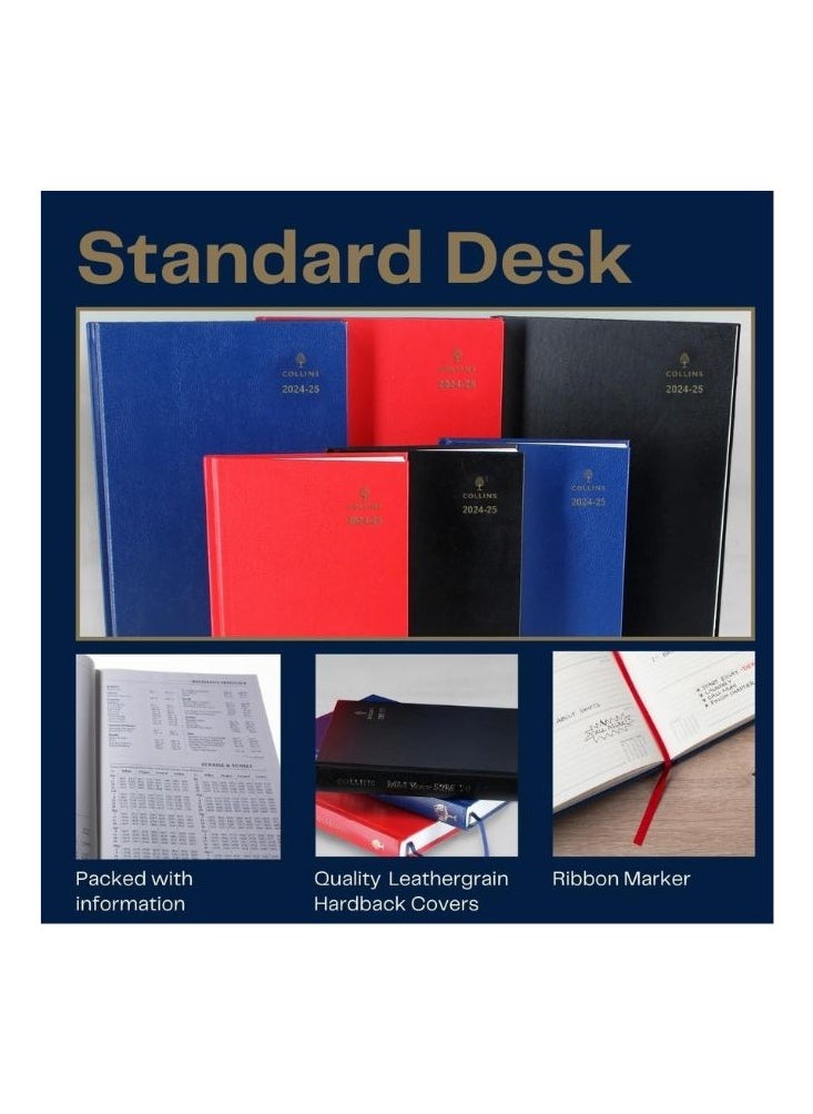 Collins - Collins Standard Desk Mid Year Diary Planner A5 Day To A Page Academic Year 2024-25 (Appointments) FSC Paper - Black - Daily Journal for Students, Teachers - 52M.99-2425 - July 2024 to July 2025 - Image 1