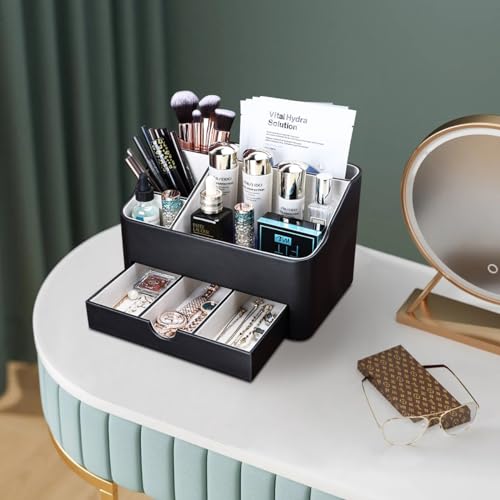 KINGFOM Desk Organizer with Drawer, Multifunction Pencil Holder for Desk, Desk Organizer and Accessories 5 Comparetments for Home Office Supplies (Black) - Image 5