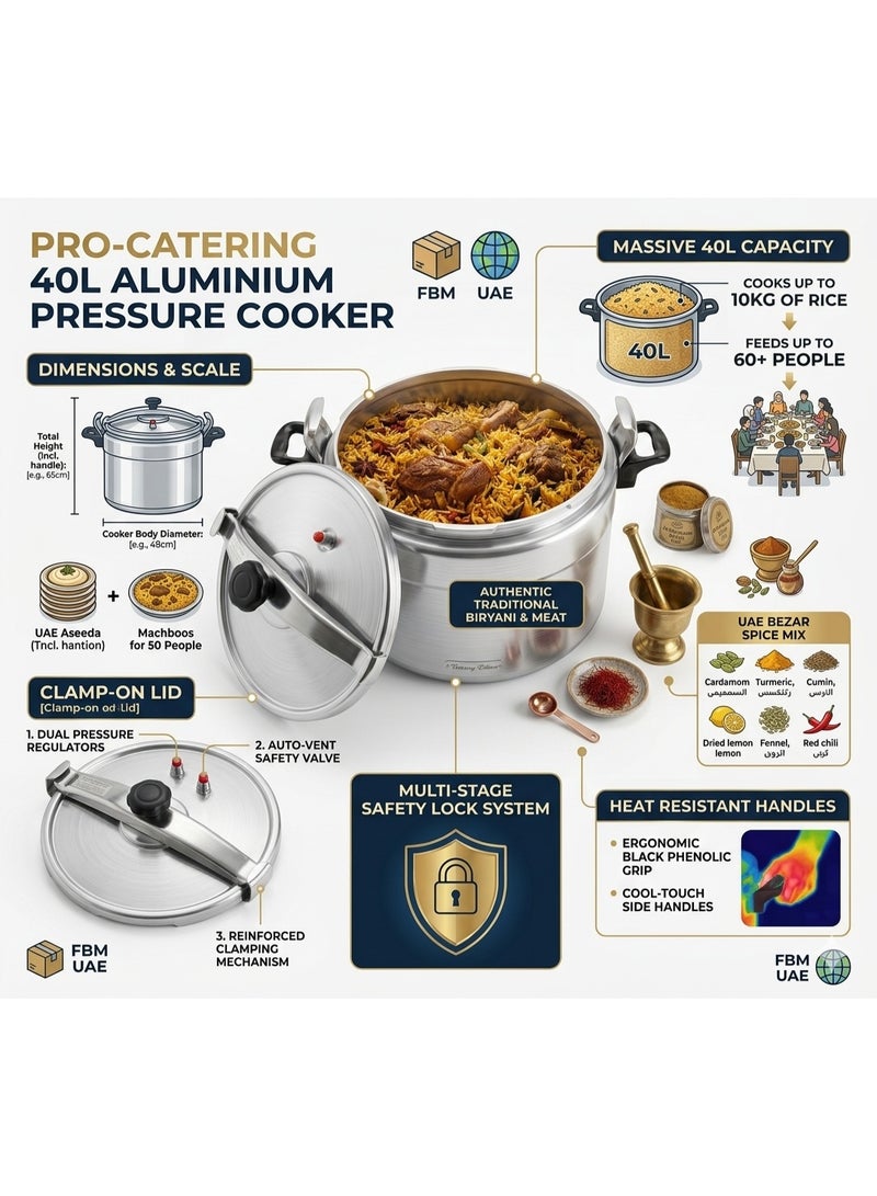 Aluminium Pressure Cooker 40L Heavy Duty Large Capacity Cooker for Home Restaurant and Catering Kitchen - Image 1
