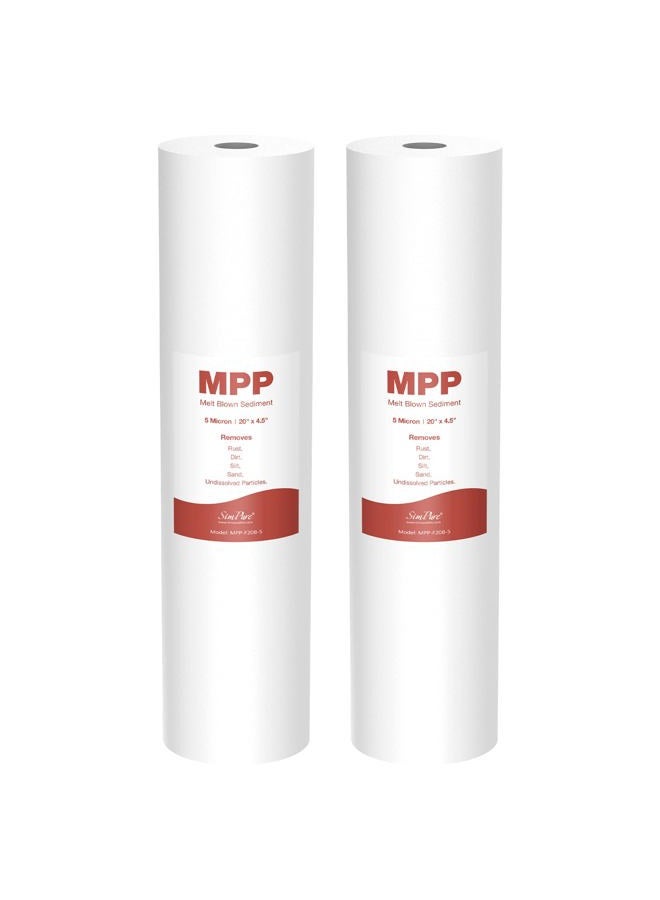 Simpure 5 Micron 20 Inch Big Whole House Sediment Water Filter, 20" x 4.5" Water Filter Cartridge Replacement for DB20 Blue Housing, WGB22B, WGB32B, AP802, BB20B, BB20T, 2-Pack - Image 1