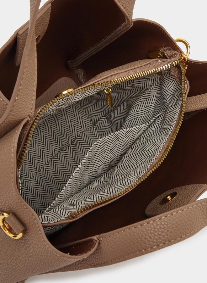 Styli Brown Textured Tote Bag - Image 4