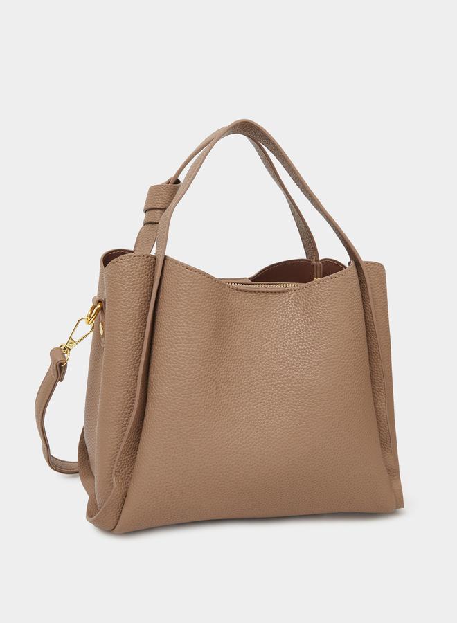 Styli Brown Textured Tote Bag - Image 1