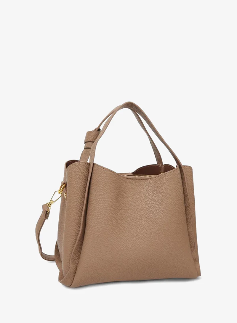 Styli Brown Textured Tote Bag