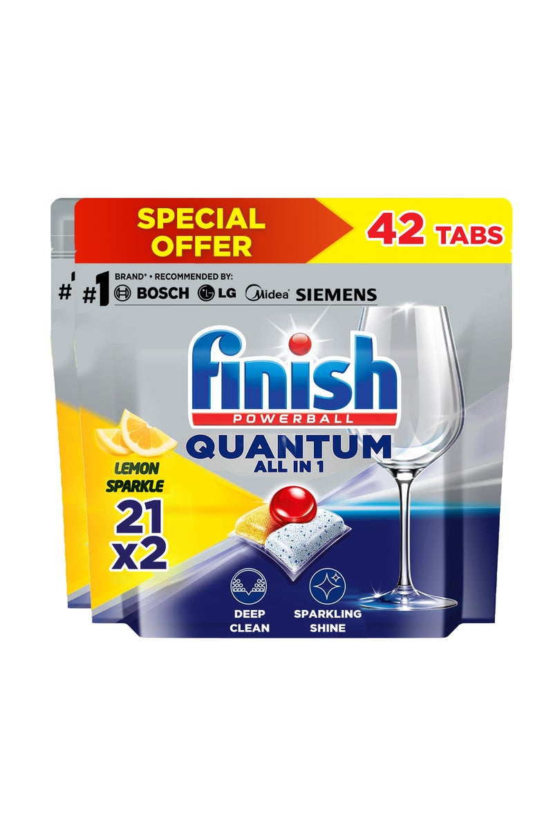Finish Powerball Quantum Dishwasher Tablets Lemon Sparkle Scent 2 x 21 Tabs - Image 1