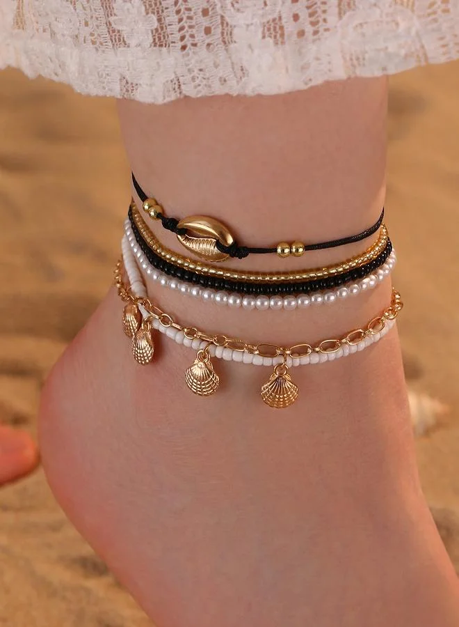 Take Two Set of 6 - Seashell Charm Beaded Anklet