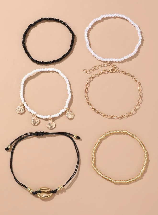 Take Two Set of 6 - Seashell Charm Beaded Anklet