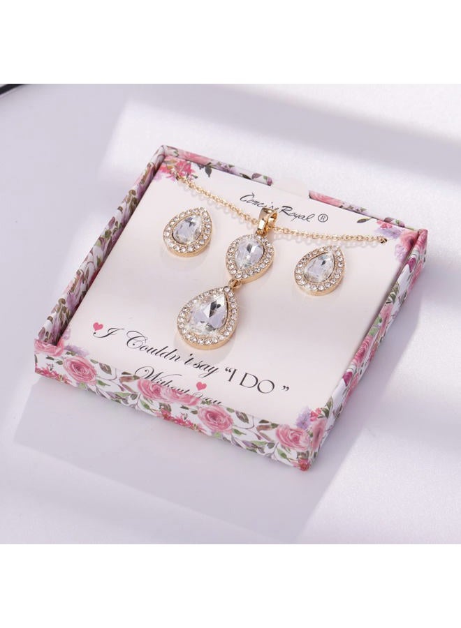 CONCISE ROYAL Bridesmaid Necklace Earrings Jewelry Gifts Set of 1 4 6 7 8 for Wedding,Bridesmaid Proposal Gift, Pave Hallow Teardrop Crystal Diamond Pendant Necklace Earrings Jewelry Set for Wedding - Image 4